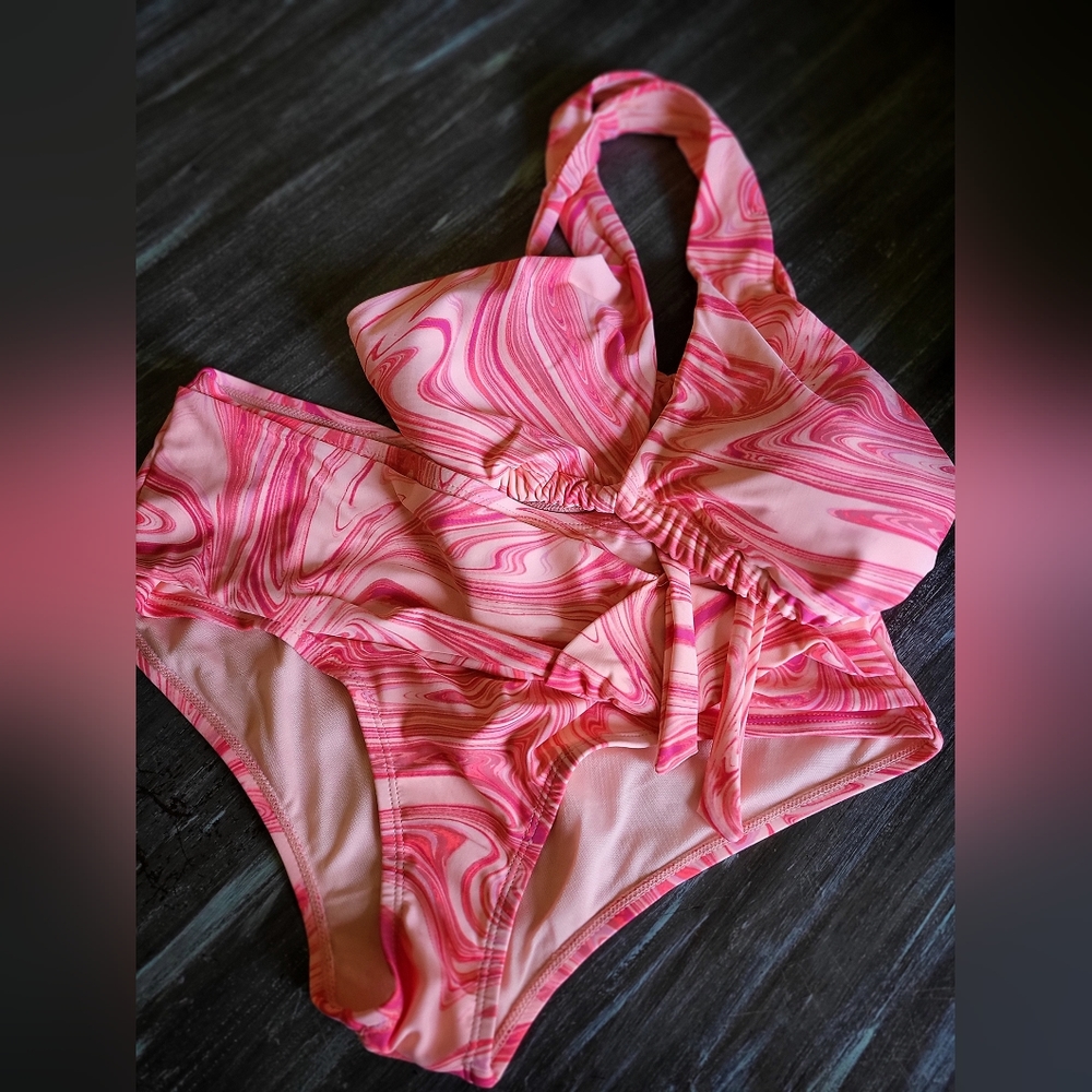 New! Pink Swirl Hot Time & True 2 Piece Bikini Swim Suit 1X